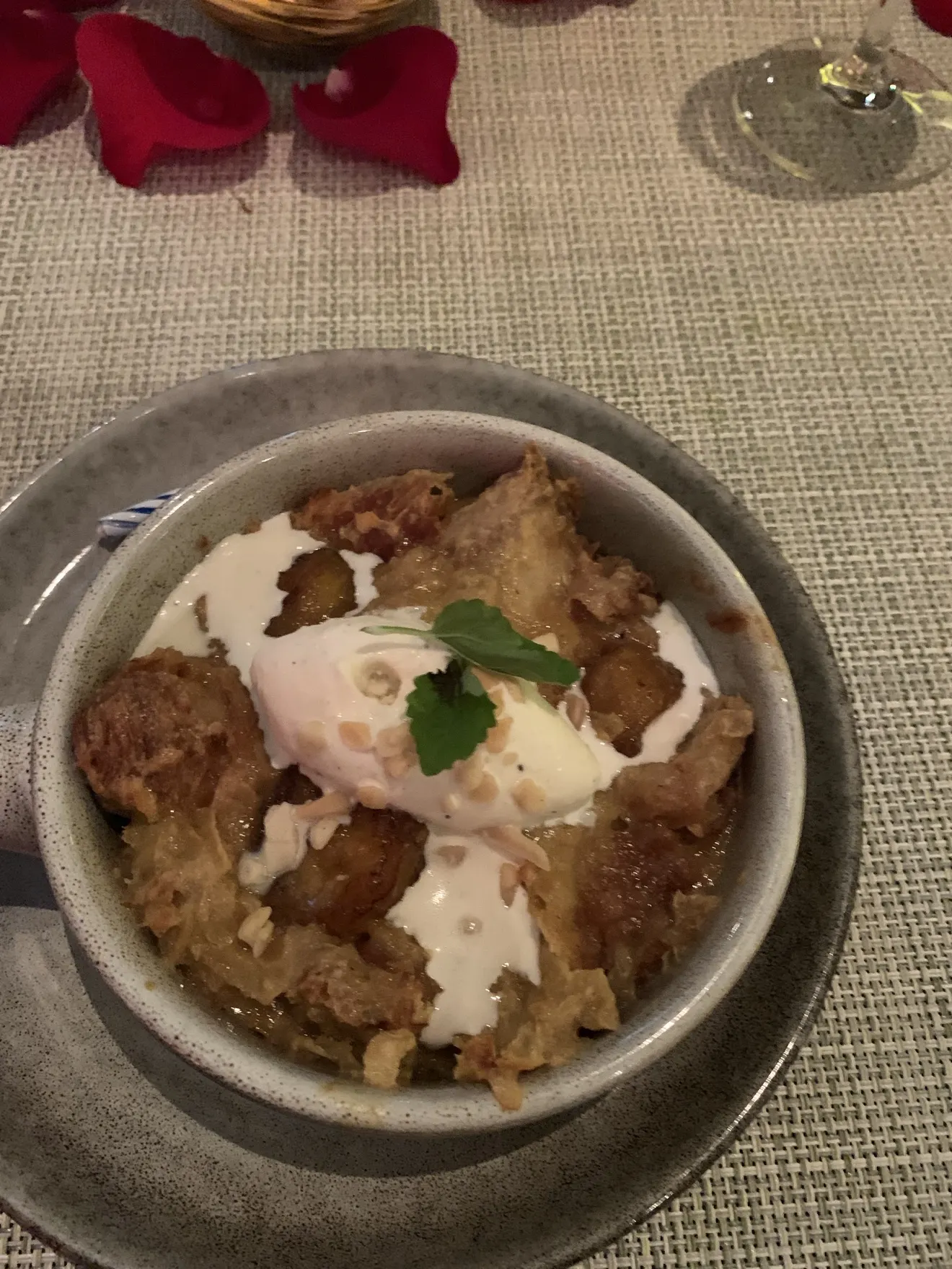 Puerto Rican bread pudding plated for serving