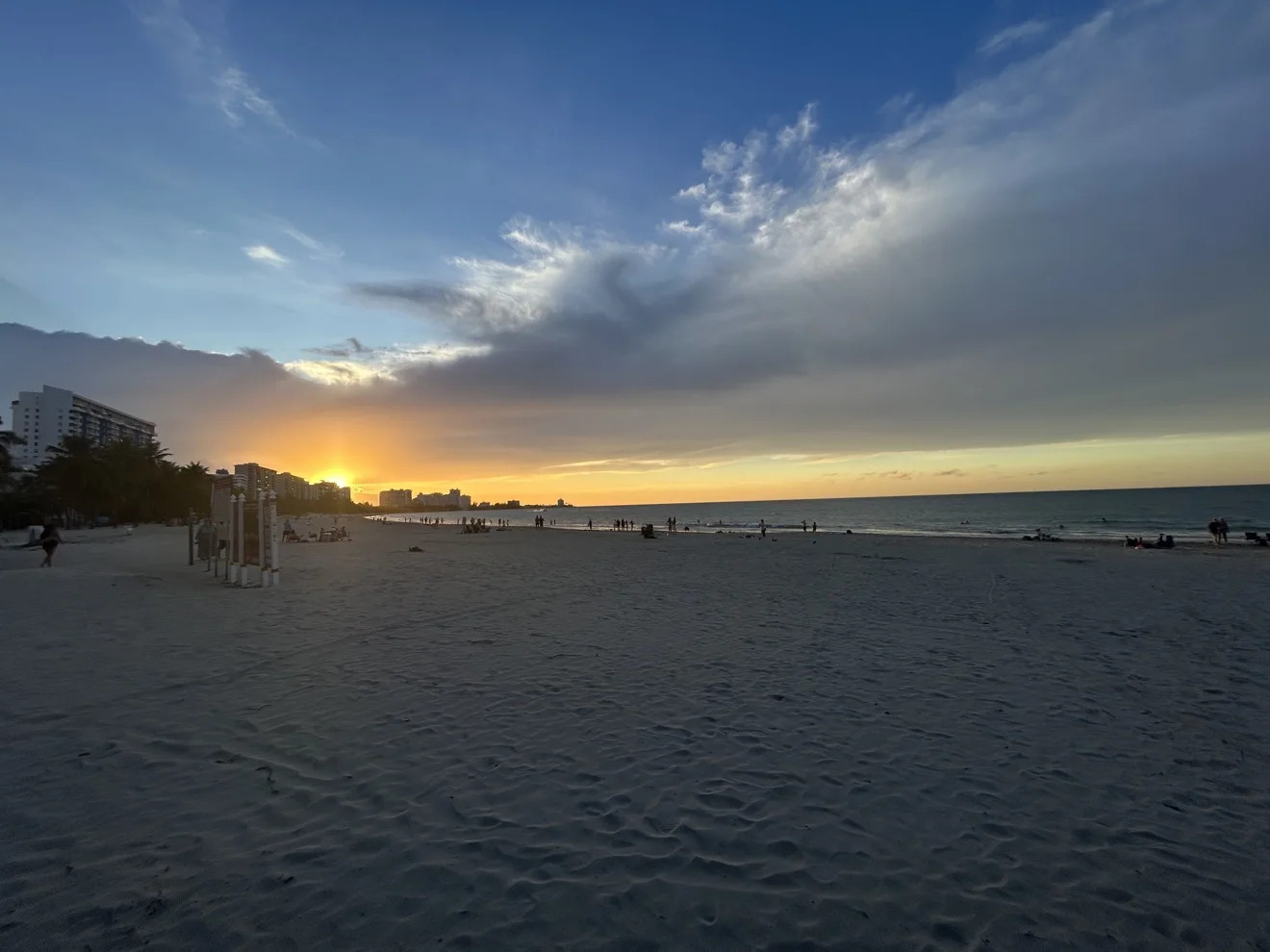 Sunset colors over the Isla Verde shoreline