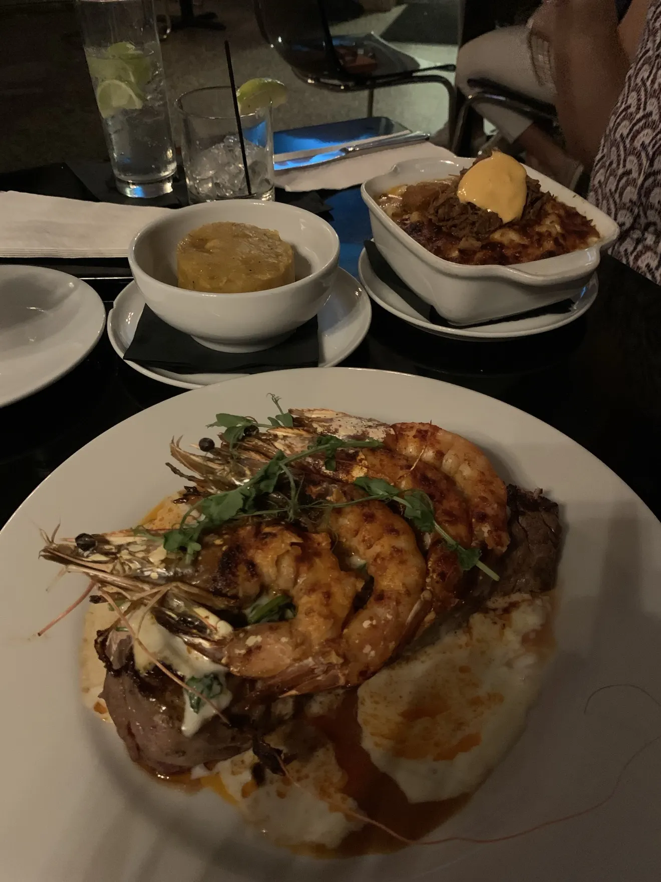 Steak and shrimp seafood plate